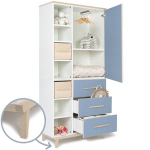 Kleiderschrank 198 cm 1-türig 3 Schubladen NADO Retro Esche capri blue