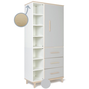 Kleiderschrank 198 cm 1-türig 3 Schubladen NADO Retro Esche manhattan grey