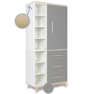 Kleiderschrank 198 cm 1-türig 3 Schubladen NADO Retro Esche slate grey