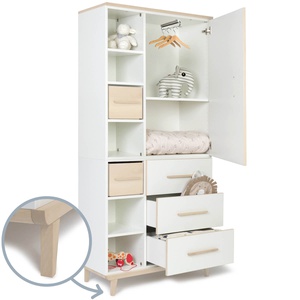 Kleiderschrank 198 cm 1-türig 3 Schubladen NADO Retro Esche white
