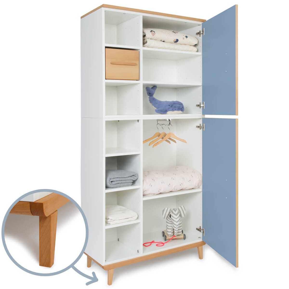 Kleiderschrank 198 cm 2-türig  NADO Retro Buche capri blue