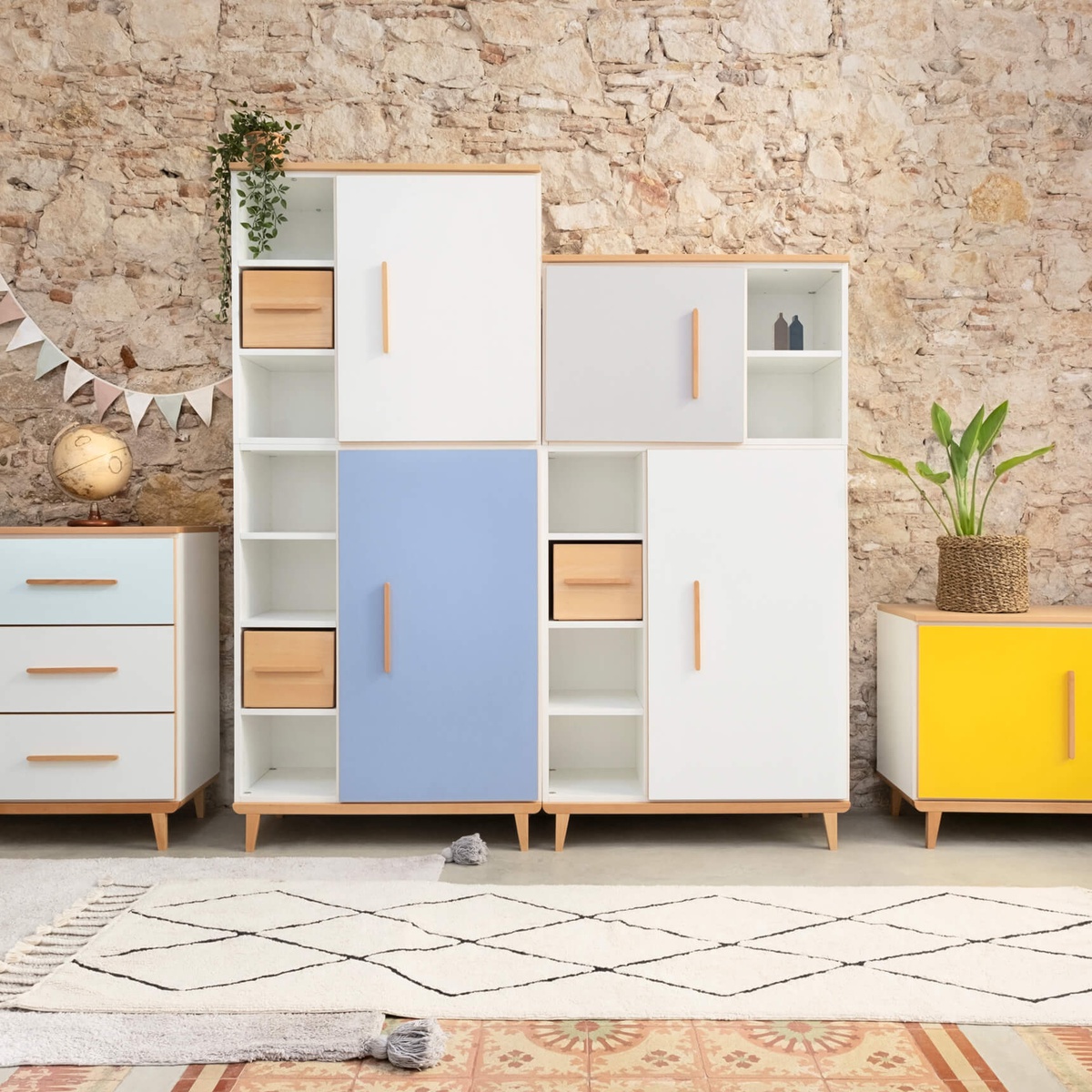 Kleiderschrank 198 cm 2-türig  NADO Retro Buche capri blue
