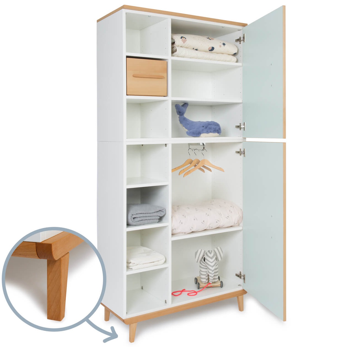 Kleiderschrank 198 cm 2-türig  NADO Retro Buche mint