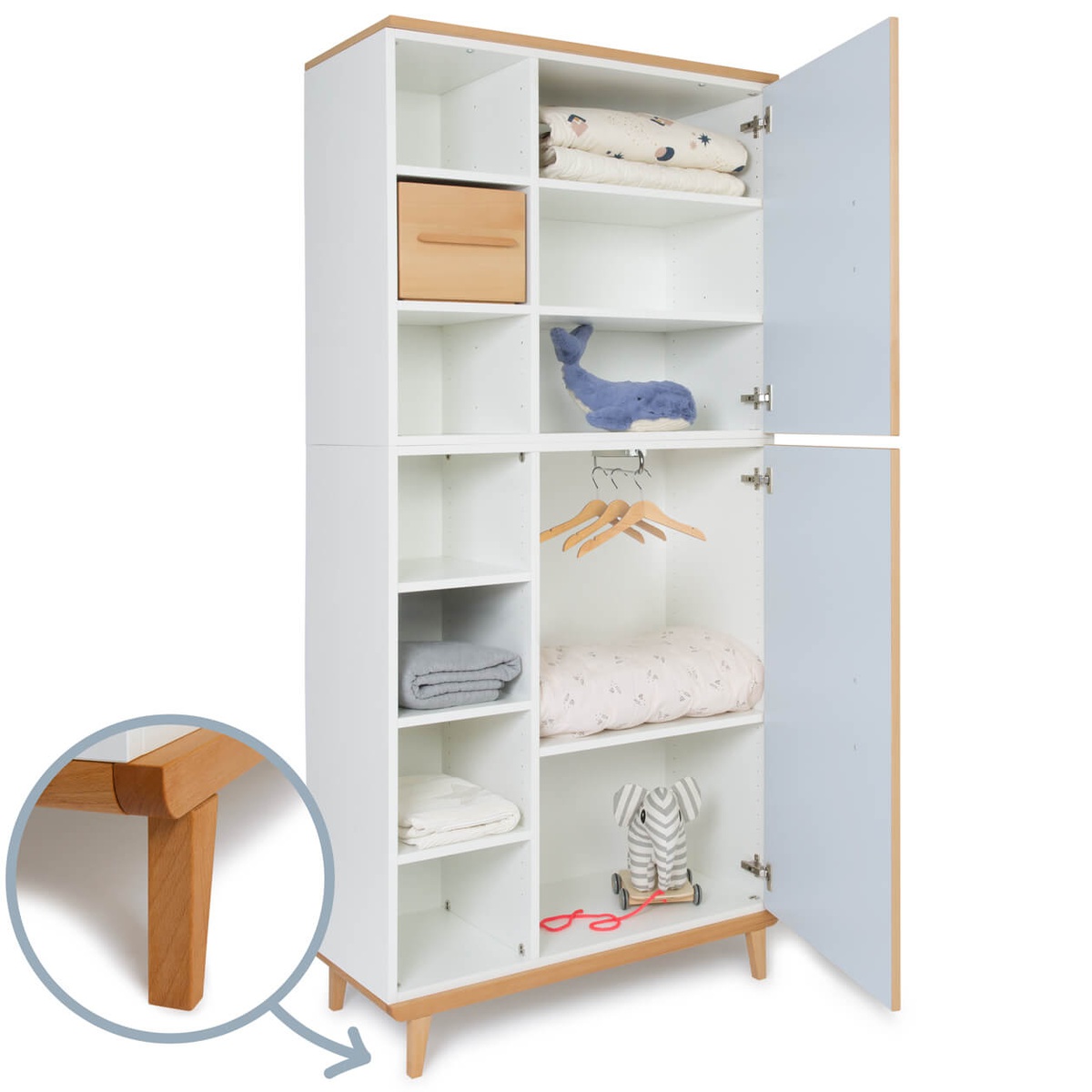Kleiderschrank 198 cm 2-türig  NADO Retro Buche sky blue