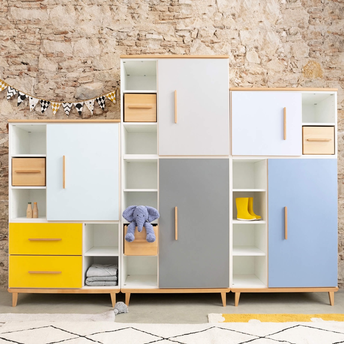 Kleiderschrank 198 cm 2-türig  NADO Retro Buche sky blue