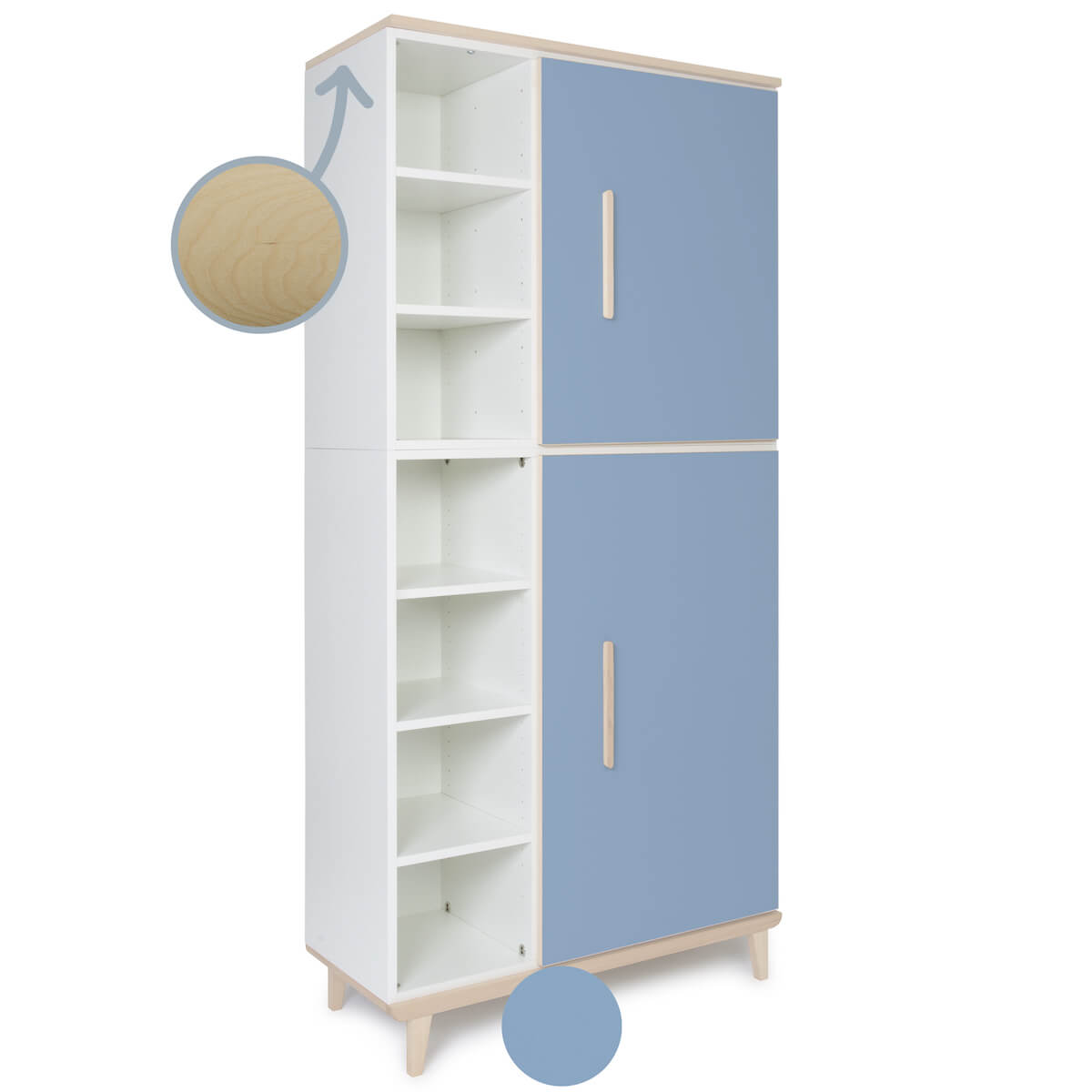 Kleiderschrank 198 cm 2-türig  NADO Retro Esche capri blue
