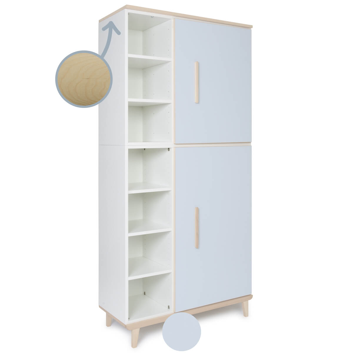Kleiderschrank 198 cm 2-türig  NADO Retro Esche sky blue