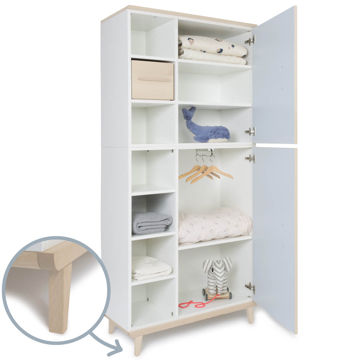 Kleiderschrank 198 cm 2-türig  NADO Retro Esche sky blue