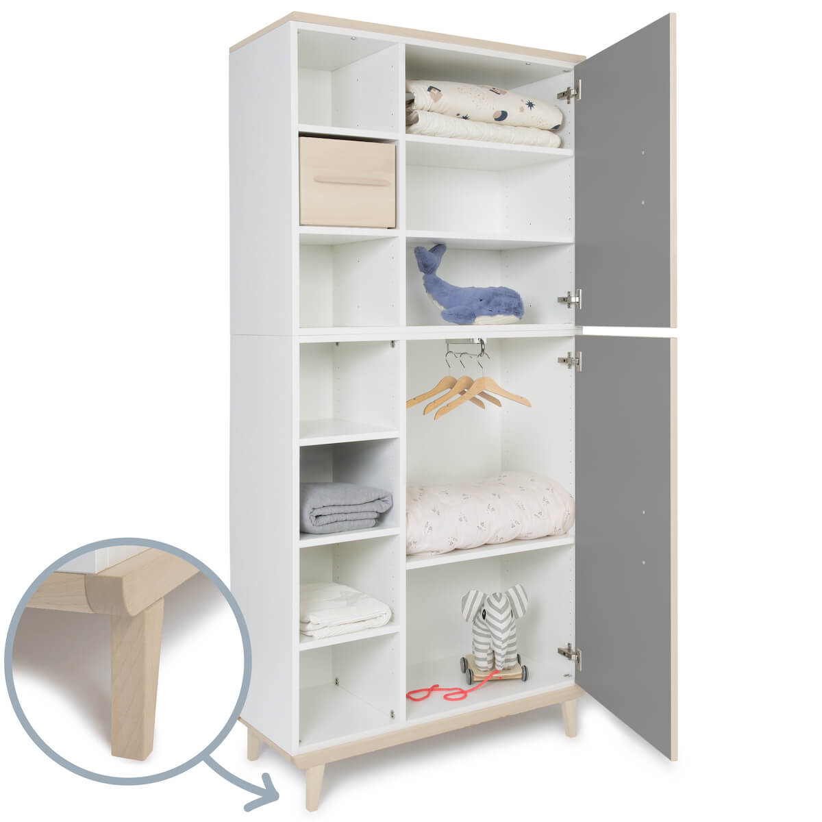 Kleiderschrank 198 cm 2-türig  NADO Retro Esche slate grey