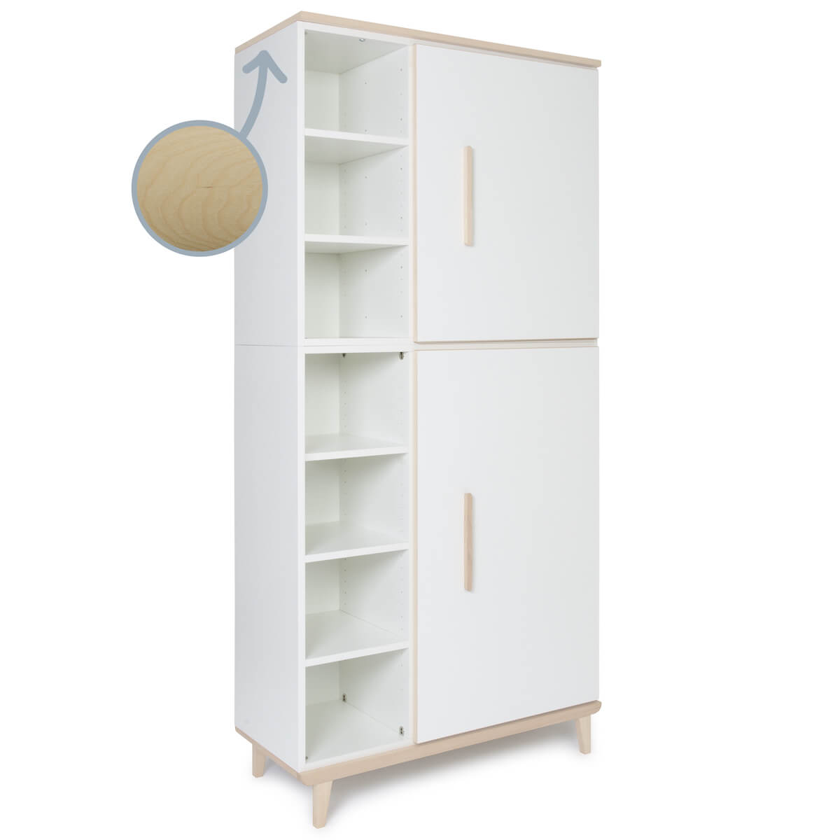 Kleiderschrank 198 cm 2-türig  NADO Retro Esche white
