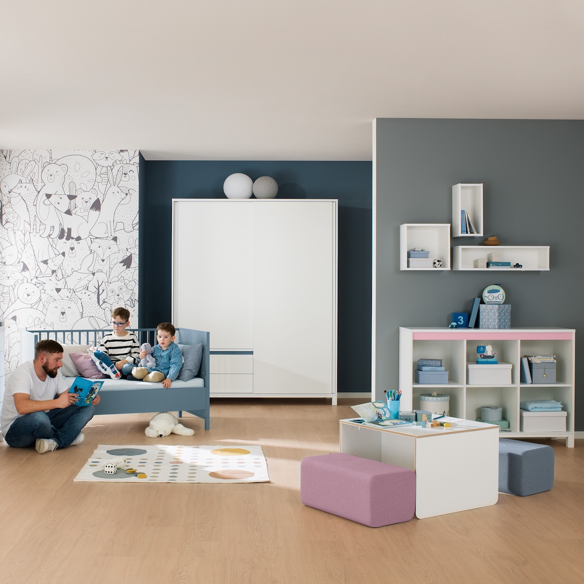 Kleiderschrank 2 Schiebetüren 2 Schubladen OLLI Paidi weiß rosa