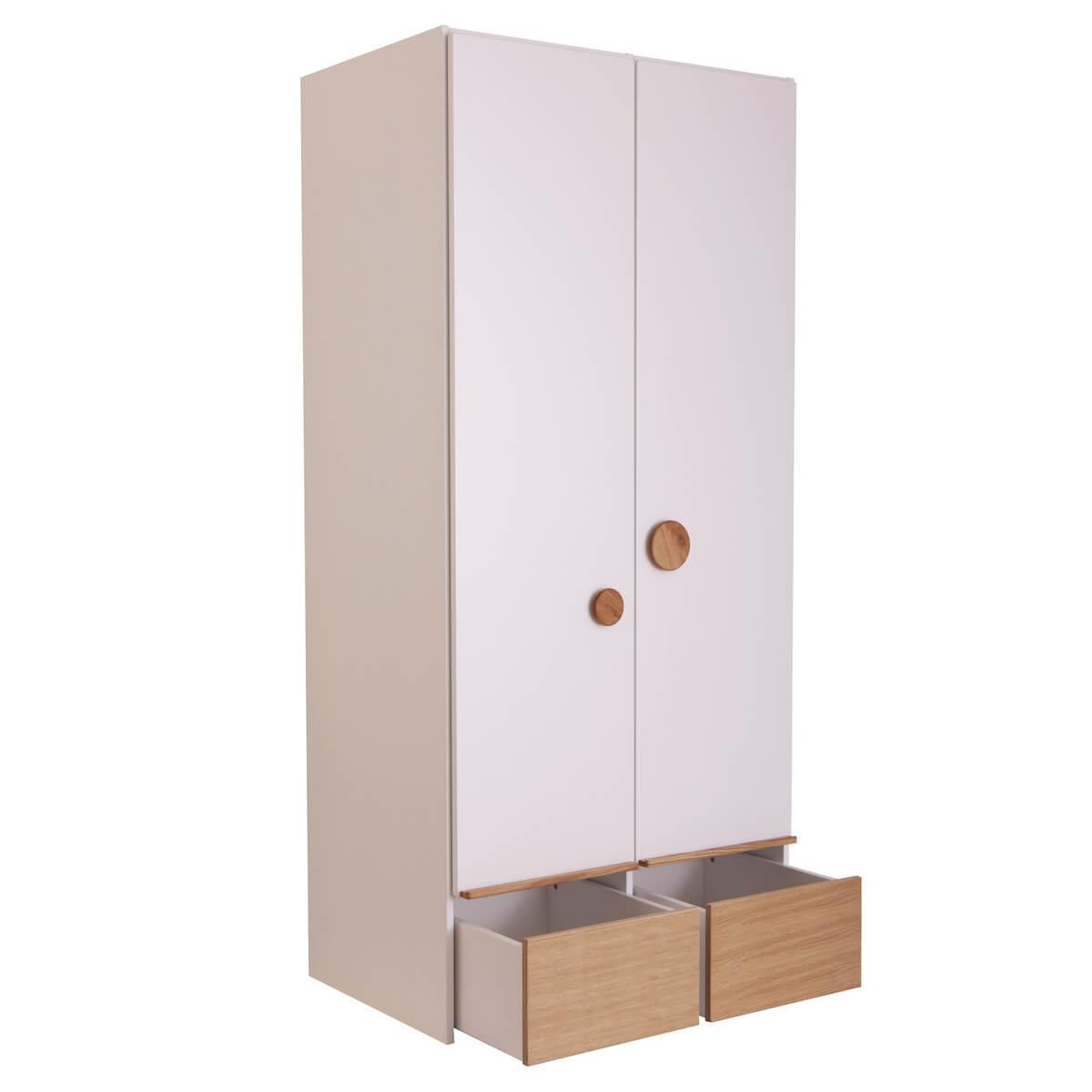 Kleiderschrank 2 Türen 2 Rollkästen KASVA weiß-Eiche