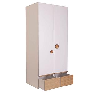 Kleiderschrank 2 Türen 2 Rollkästen KASVA weiß-Eiche