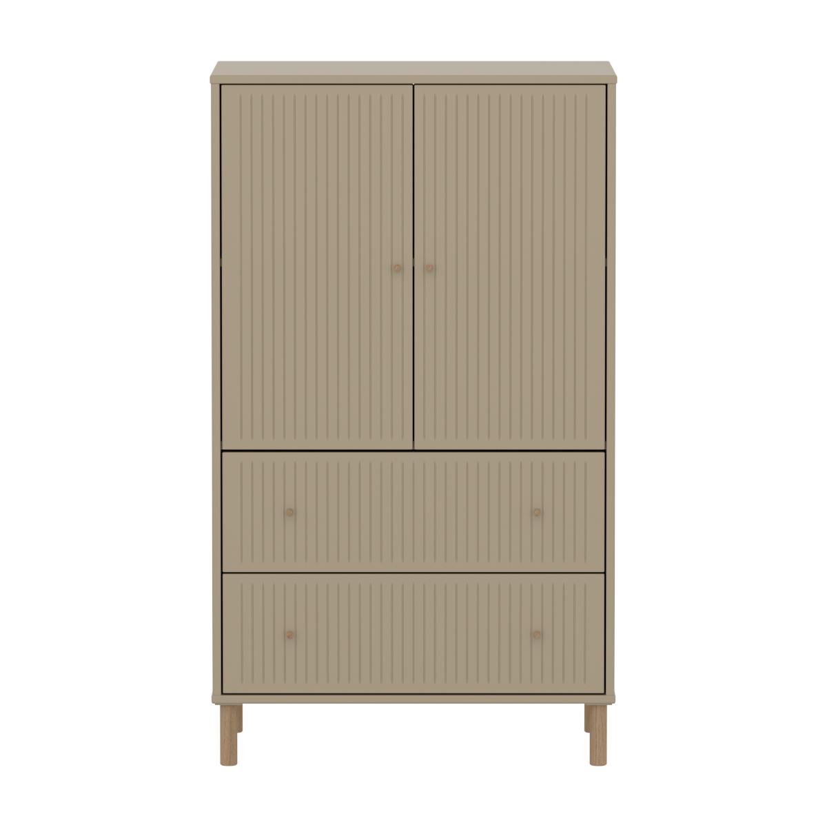 Kleiderschrank 2 Türen und 2 Schubladen Rillen mit Fuß SAGA Flexa Hafer Eiche hellgrau