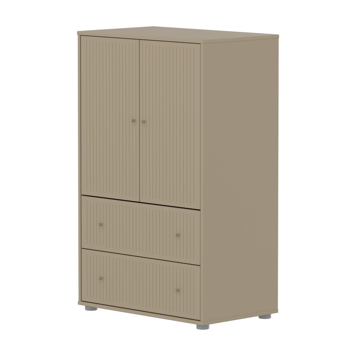 Kleiderschrank 2 Türen und 2 Schubladen Rillen SAGA Flexa Hafer hellgrau