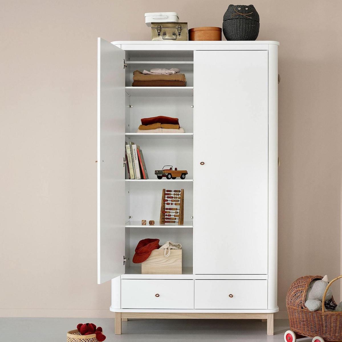 Kleiderschrank 2 Türen WOOD Oliver Furniture weiß-Eiche