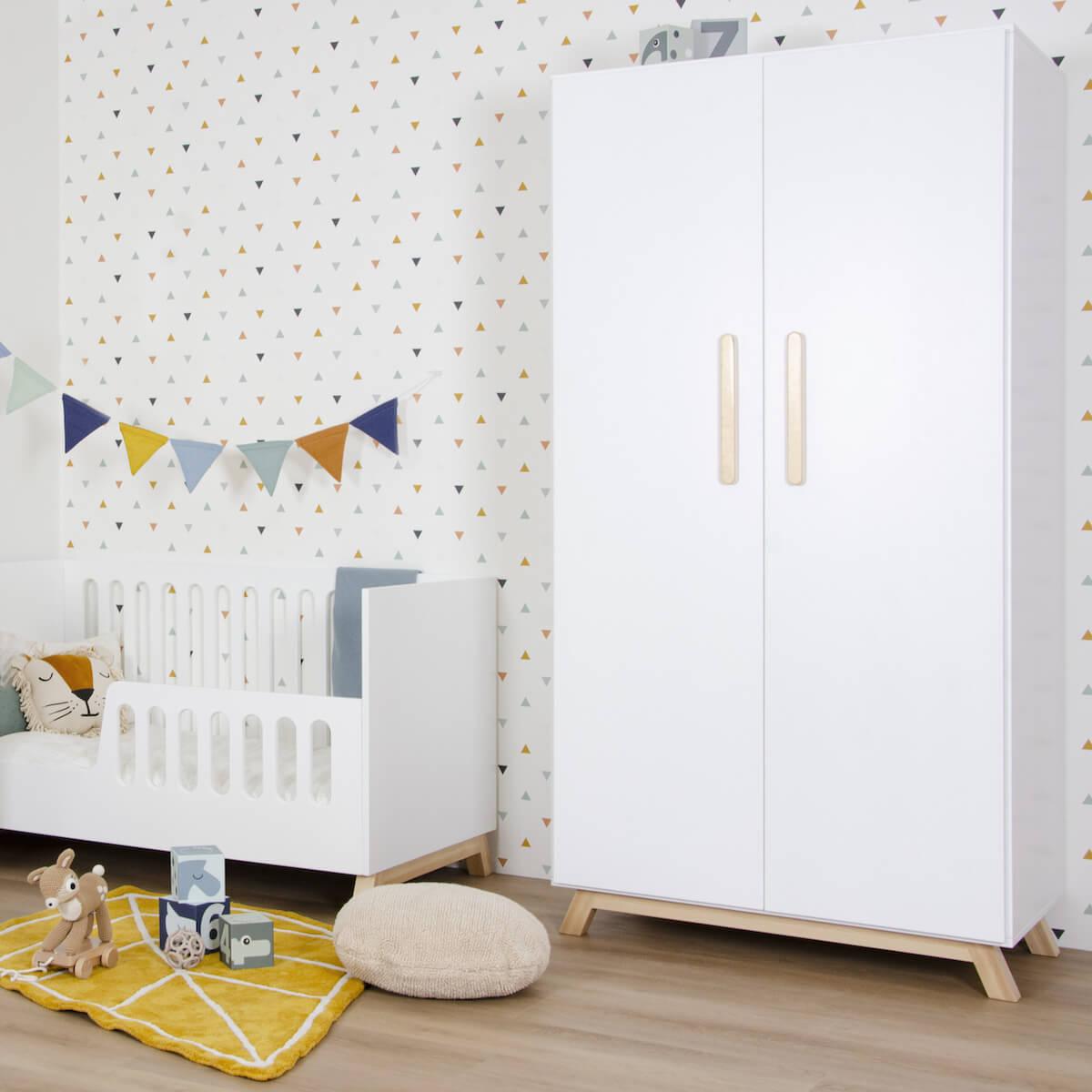 Kleiderschrank 2-türig SARA Basiak MDF weiß und Buche geölt