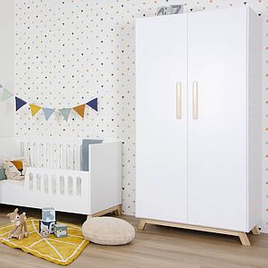 Kleiderschrank 2-türig SARA Basiak MDF weiß und Buche geölt