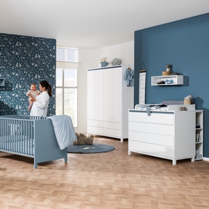 Kleiderschrank 4 Türen 4 Schubladen OLLI Paidi weiß blau matt