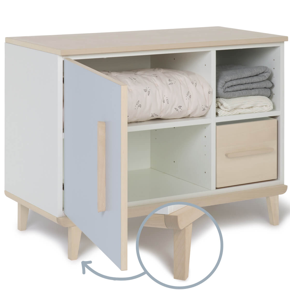 Kleinmöbel 1 Tür 2 Nischen NADO Retro Esche sky blue