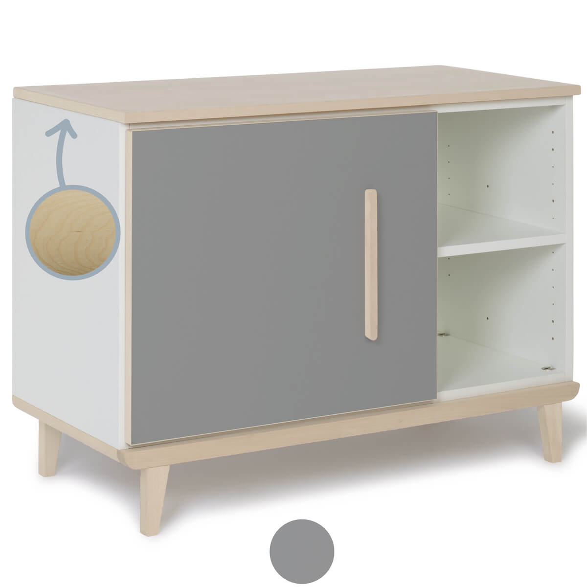 Kleinmöbel 1 Tür 2 Nischen NADO Retro Esche slate grey