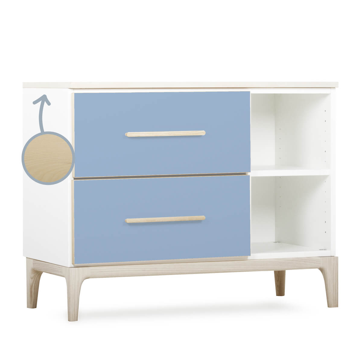Kleinmöbel 2 Schubladen 2 Nischen NADO Curve Esche capri blue