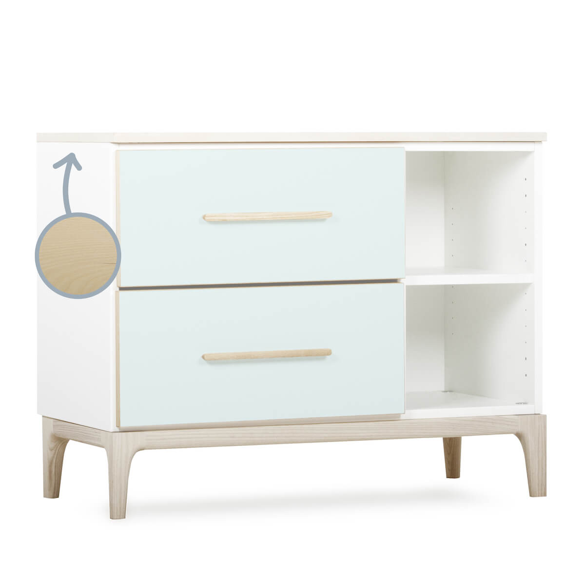 Kleinmöbel 2 Schubladen 2 Nischen NADO Curve Esche mint