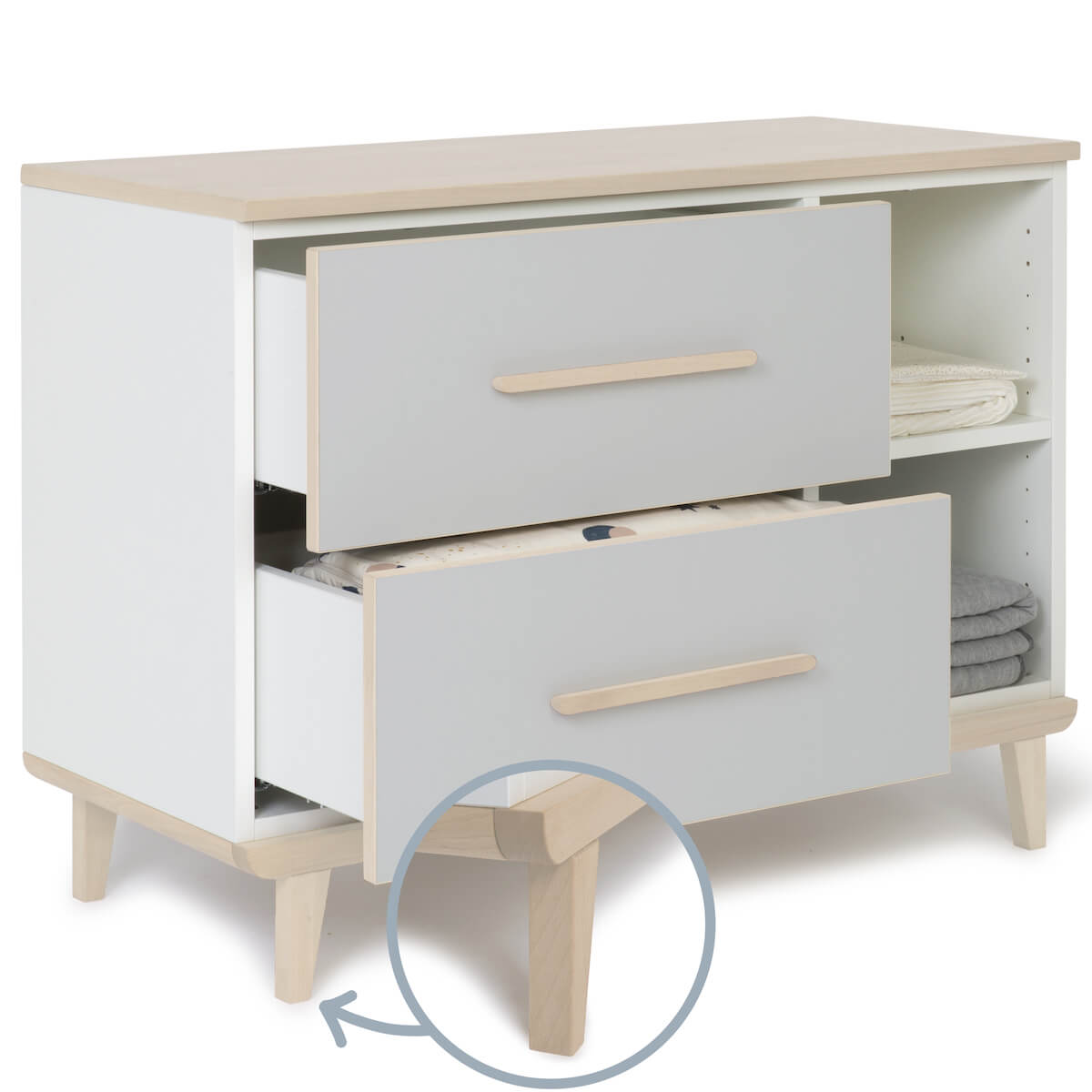 Kleinmöbel 2 Schubladen 2 Nischen NADO Retro Esche manhattan grey