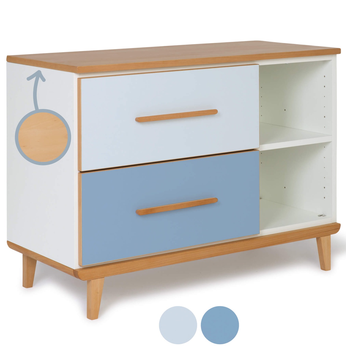 Kleinmöbel 2 Türen 2 Nischen NADO Retro Buche sky blue-capri blue
