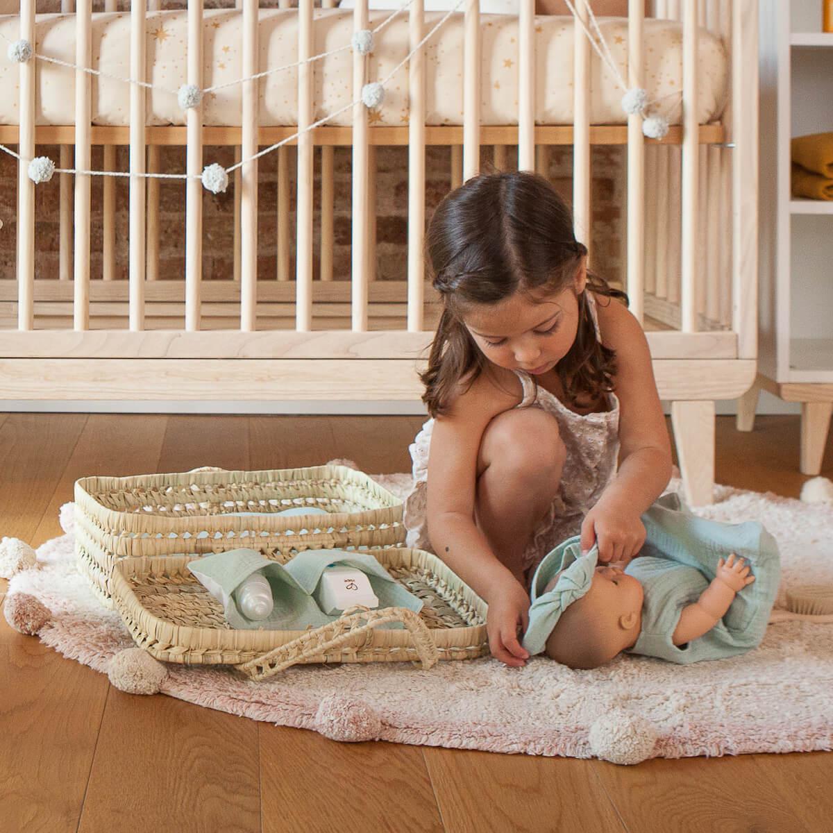 Koffer aus Palmblattgeflecht für Puppe BOBBLE grün