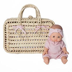 Koffer aus Palmblattgeflecht für Puppe BOBBLE rosa