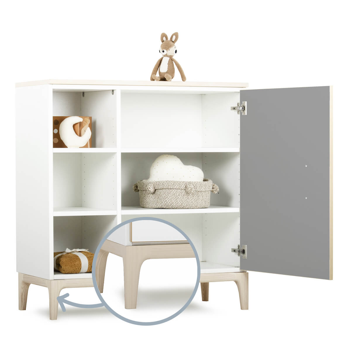 Kommode 1 Tür 3 Nischen NADO Curve Esche slate grey