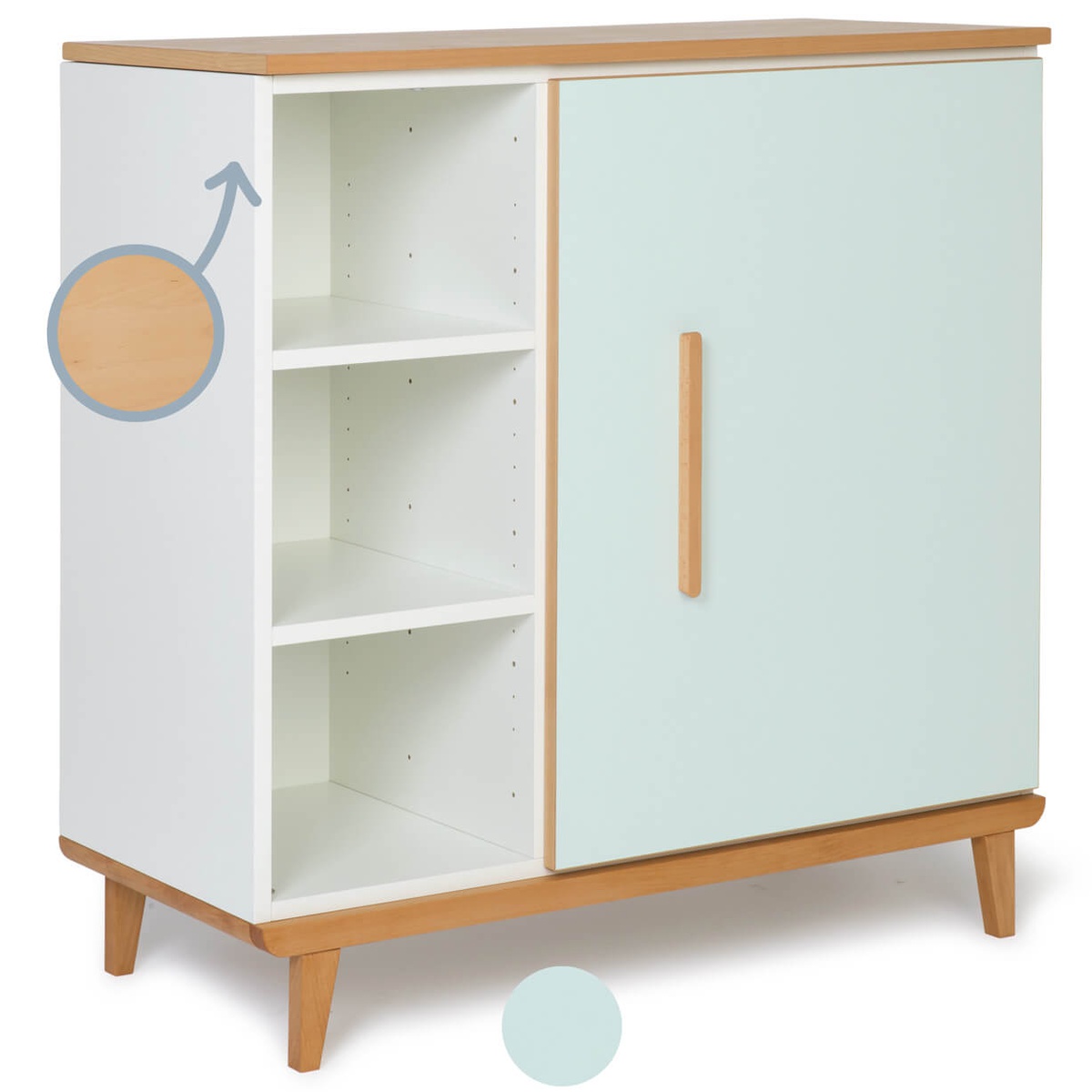 Kommode 1 Tür 3 Nischen NADO Retro Buche mint