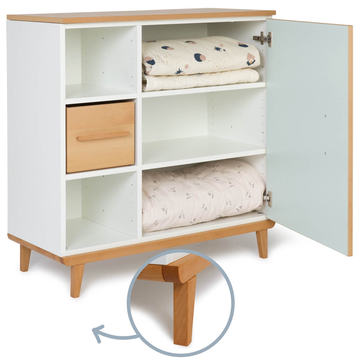 Kommode 1 Tür 3 Nischen NADO Retro Buche mint