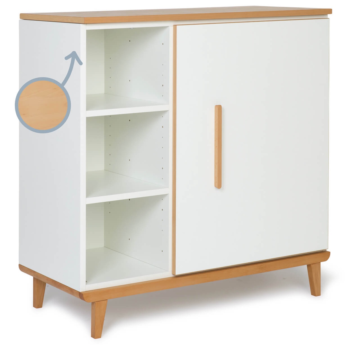 Kommode 1 Tür 3 Nischen NADO Retro Buche white
