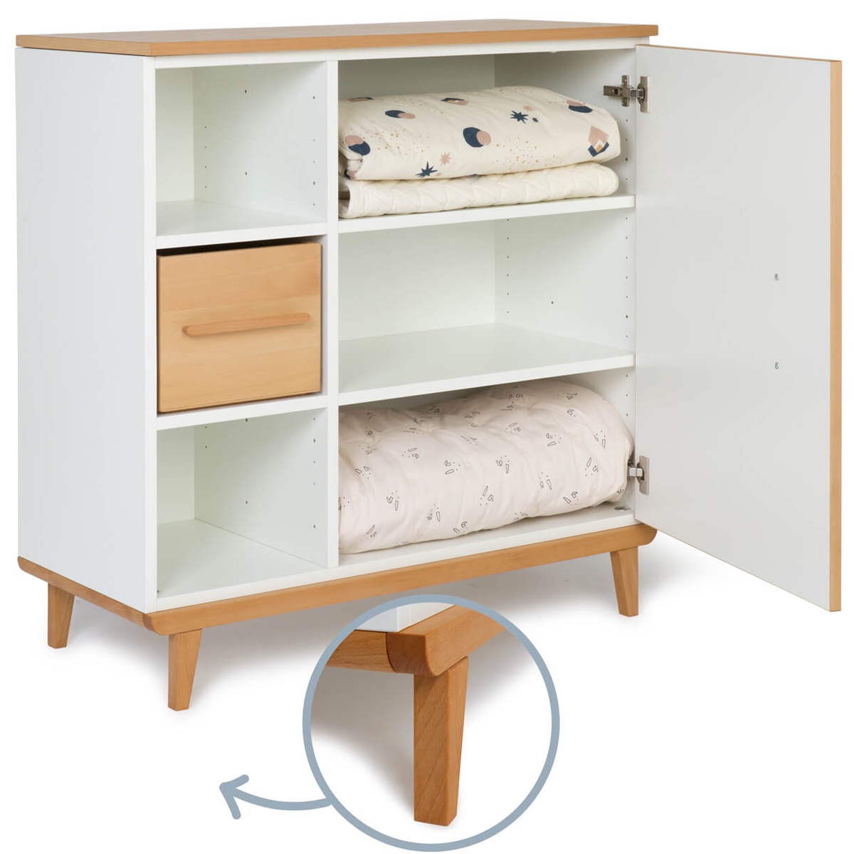 Kommode 1 Tür 3 Nischen NADO Retro Buche white