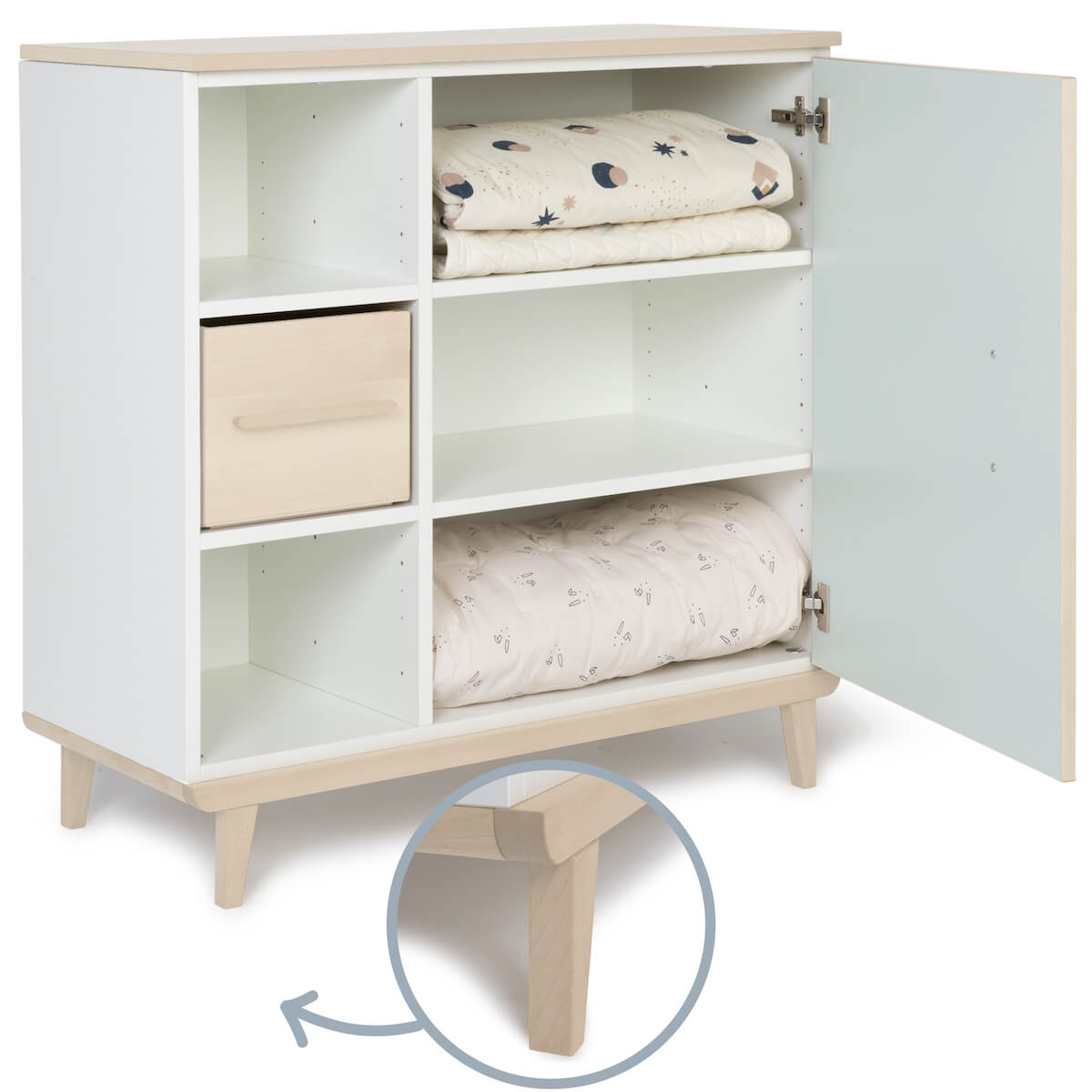Kommode 1 Tür 3 Nischen NADO Retro Esche mint