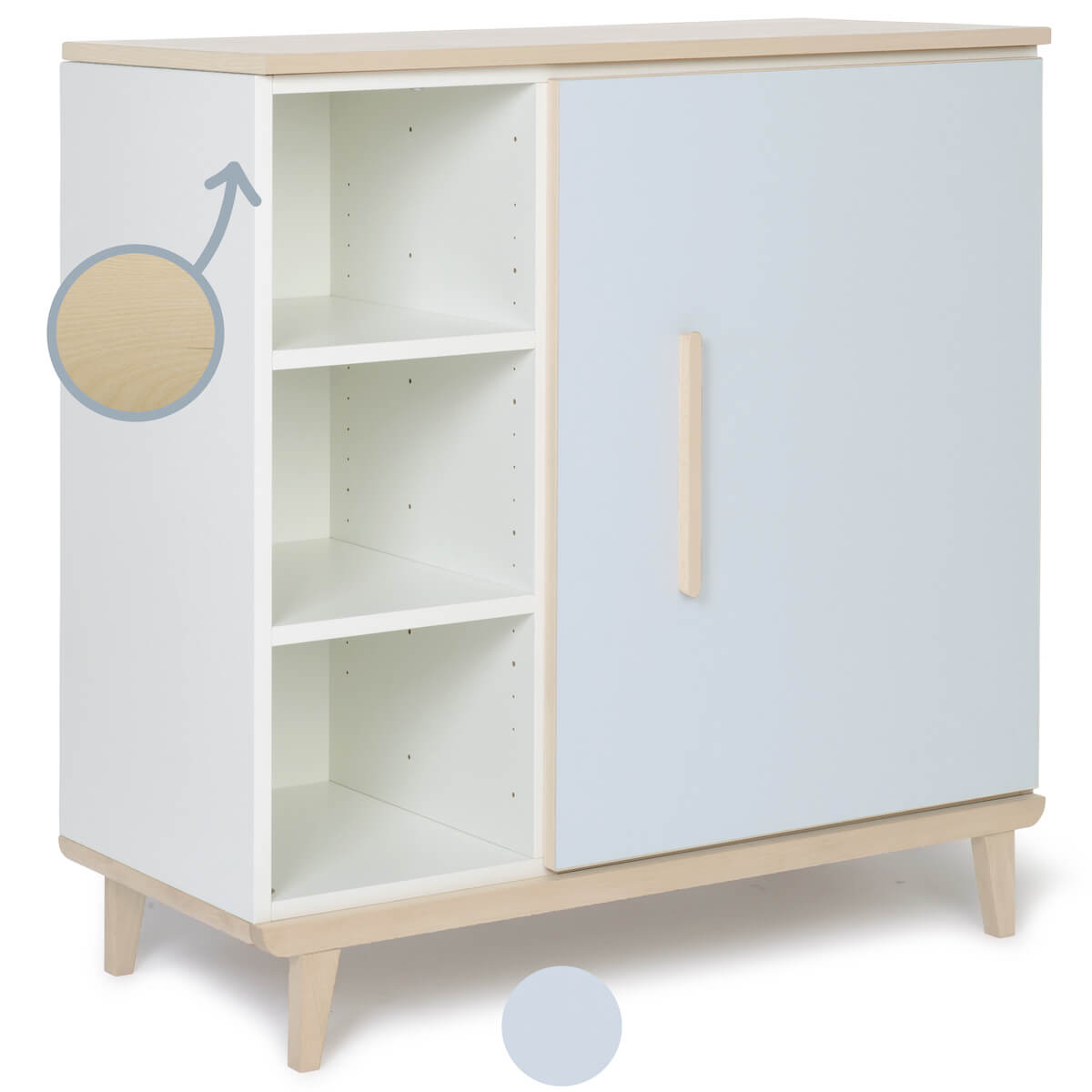 Kommode 1 Tür 3 Nischen NADO Retro Esche sky blue
