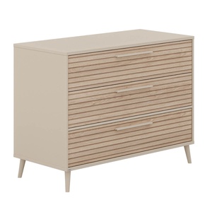 Kommode 3 S breit, 3 Tirole Groovy Oak, Tirole mit Trennwänden, Oberteil mit Vollauszug EEFJE Paidi Beige cashmere / eiche