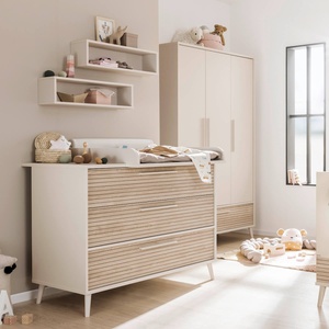 Kommode 3 S breit, 3 Tirole Groovy Oak, Tirole mit Trennwänden, Oberteil mit Vollauszug EEFJE Paidi Beige cashmere / eiche