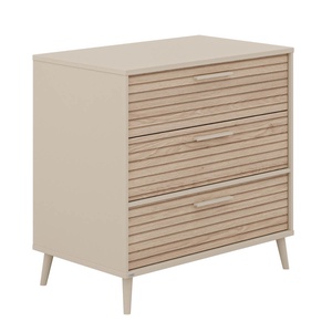 Kommode 3 S schmal, 3 Fächer Groovy Oak, Fächer mit getrennten Fächern, kompletter Fächerauszug EEFJE Paidi Beige cashmere / Eiche