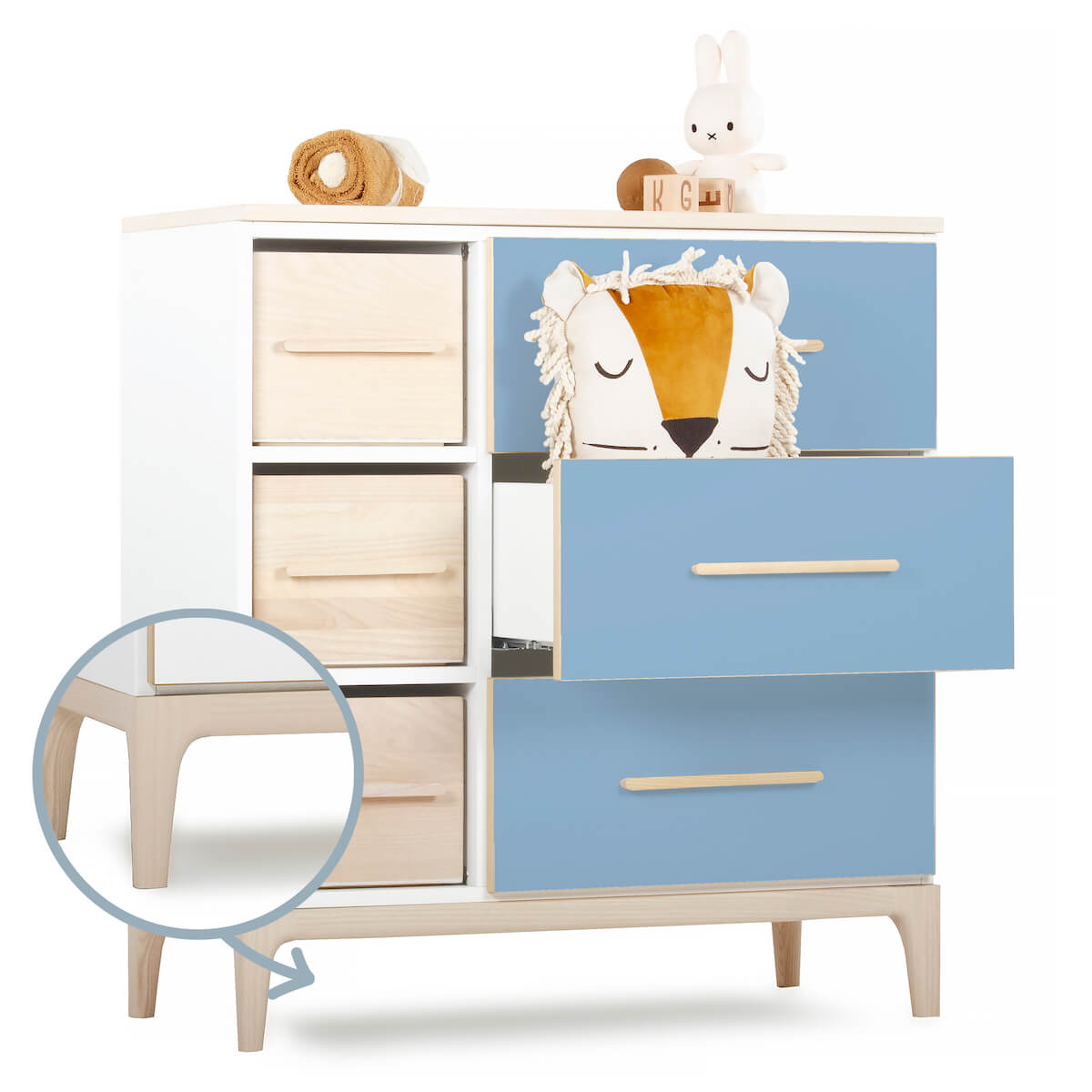 Kommode 3 Schubladen 3 Nischen NADO Curve Esche capri blue