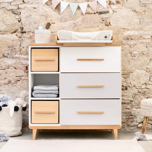 Kommode 3 Schubladen 3 Nischen NADO Retro Buche manhattan grey