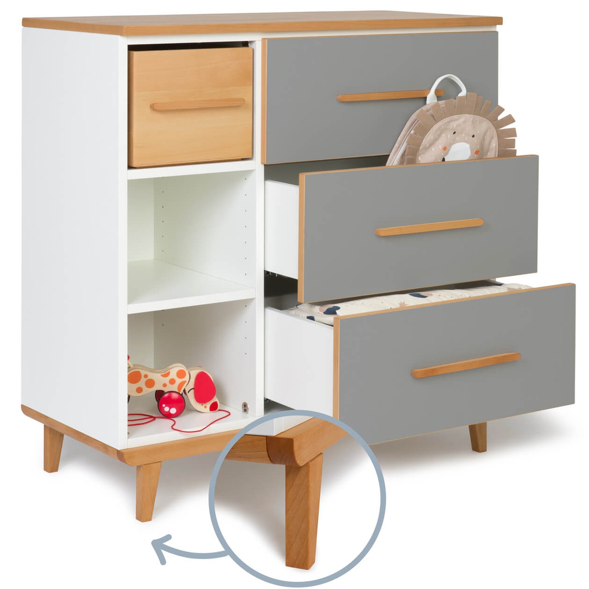 Kommode 3 Schubladen 3 Nischen NADO Retro Buche slate grey