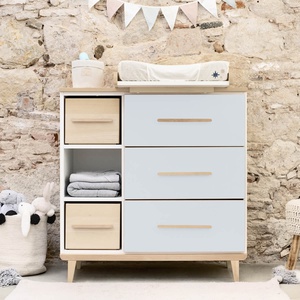 Kommode 3 Schubladen 3 Nischen NADO Retro Esche sky blue