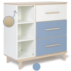 Kommode 3 Schubladen 3 Nischen NADO Retro Esche white-capri blue