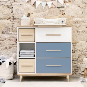 Kommode 3 Schubladen 3 Nischen NADO Retro Esche white-capri blue