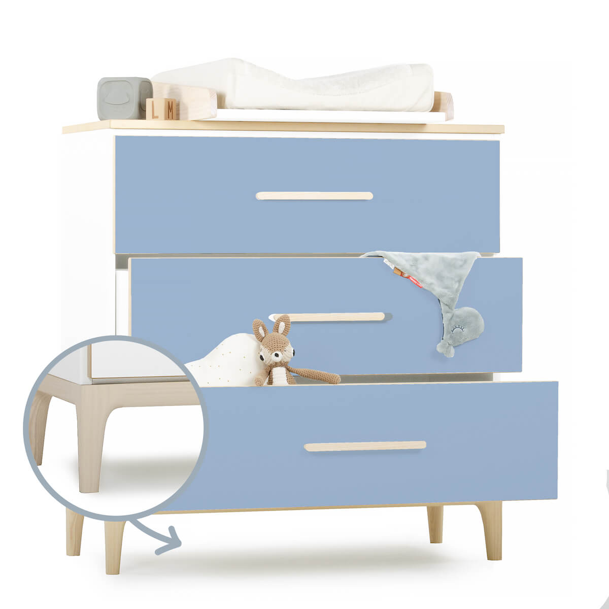 Kommode 3 Schubladen NADO Curve Esche capri blue