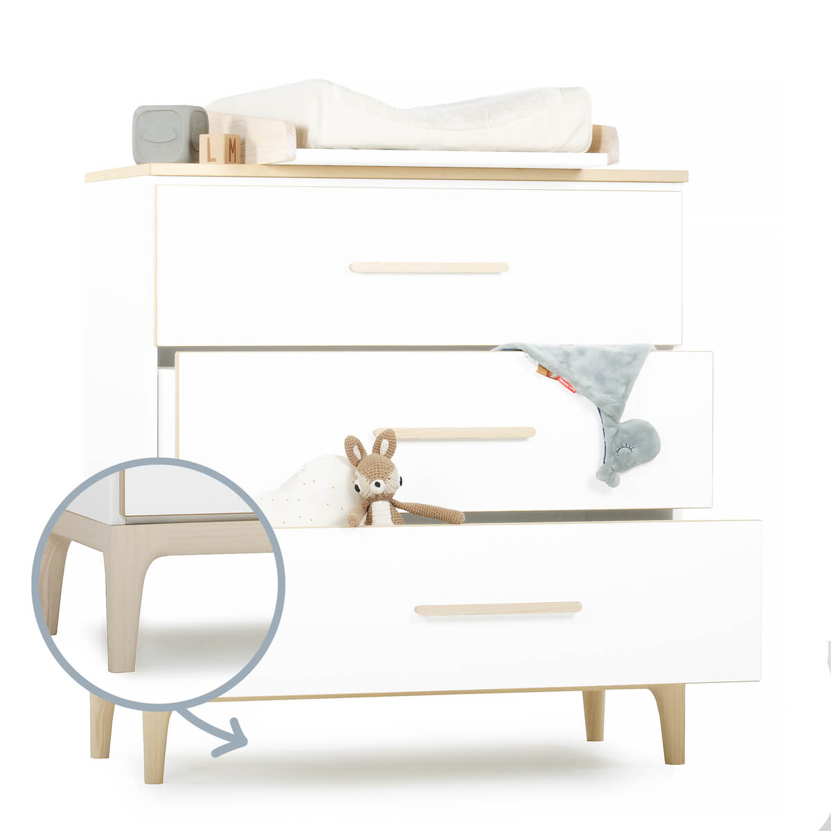 Kommode 3 Schubladen NADO Curve Esche white