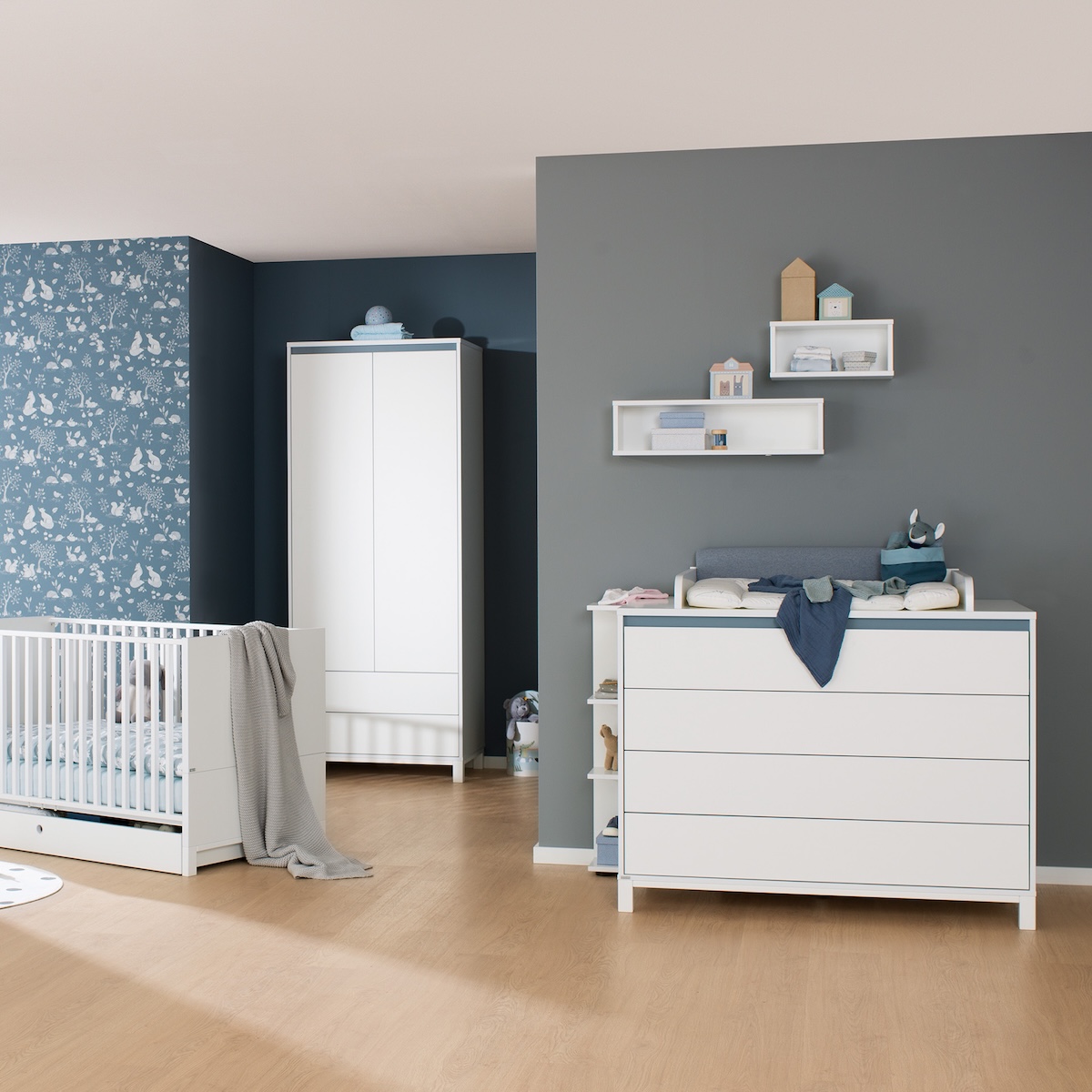 Kommode 4 tiroirs OLLI Paidi blanc bleu mat